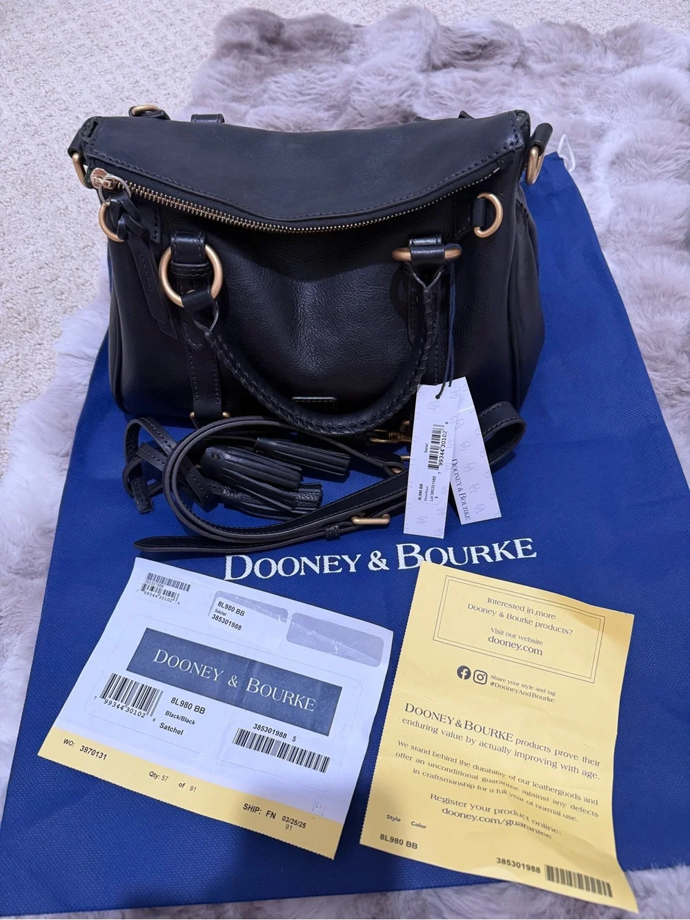 Dooney & Bourke Florentine Leather Satchel, Regular Size Black Black